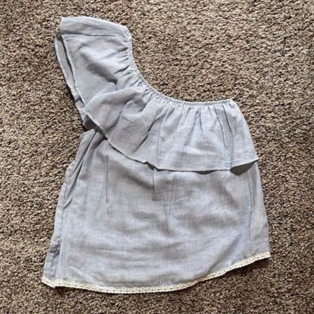 JOLT Nautical Blue + White Striped Off-the-Shoulder- Top